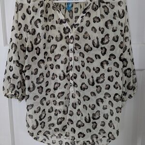 Buttons Animal Print Sheer Blouse